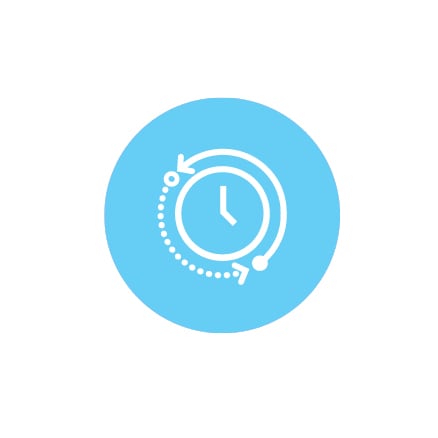 basic blue icon of a clock represending turnaround time