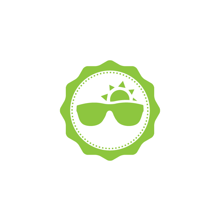 Einfaches grünes Symbol mit Sonnenbrille und Sonne