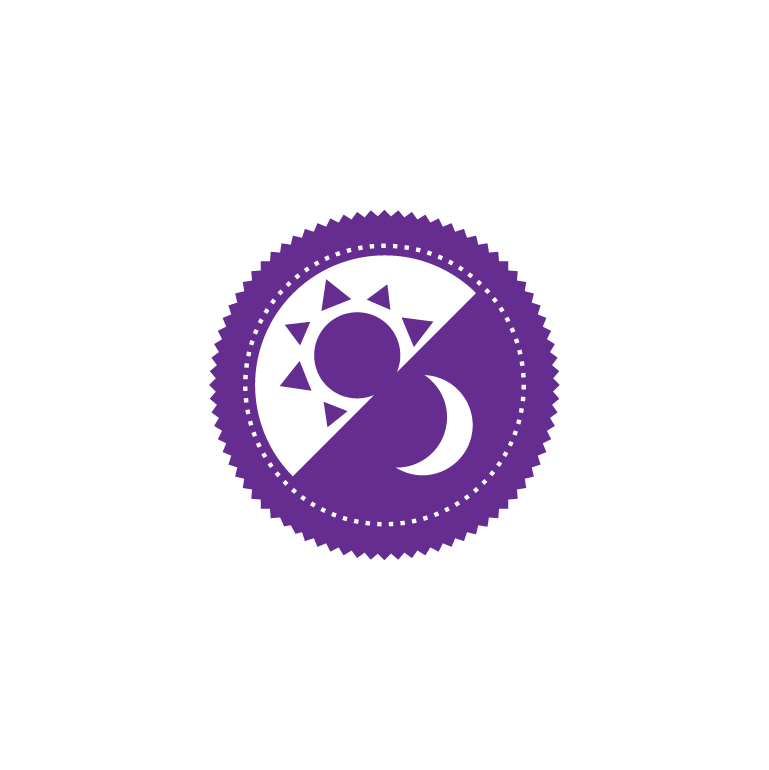 simple purple icon with sun and moon