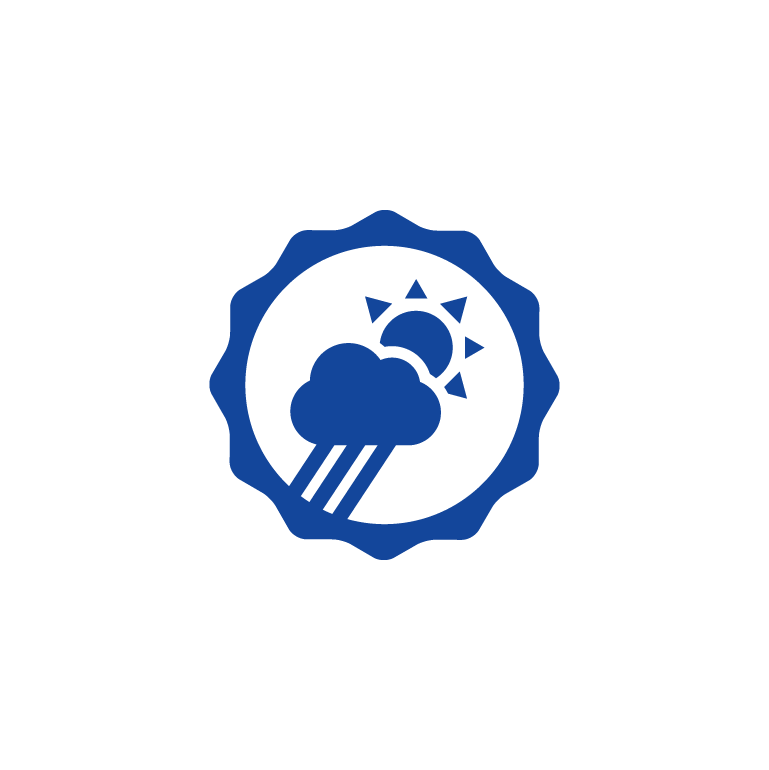 simple blue icon with rain cloud and sun