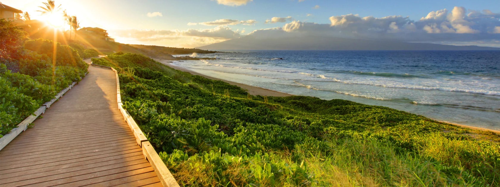 Wooden Walkway Along Beach