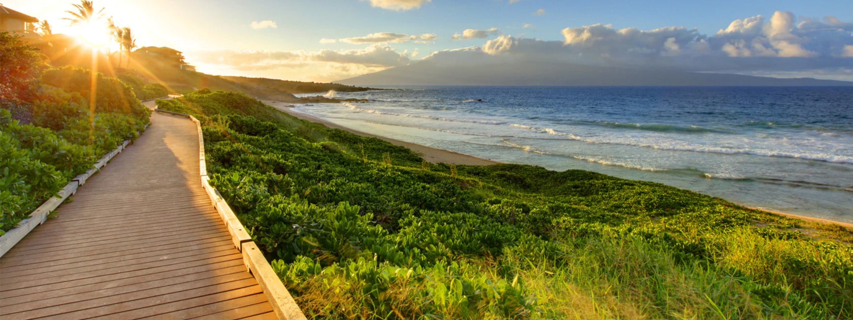 Wooden Walkway Along Beach